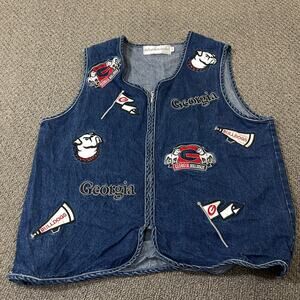 Collegiate Collection Vest Mens Medium M Georgia Bulldogs Denim Patches